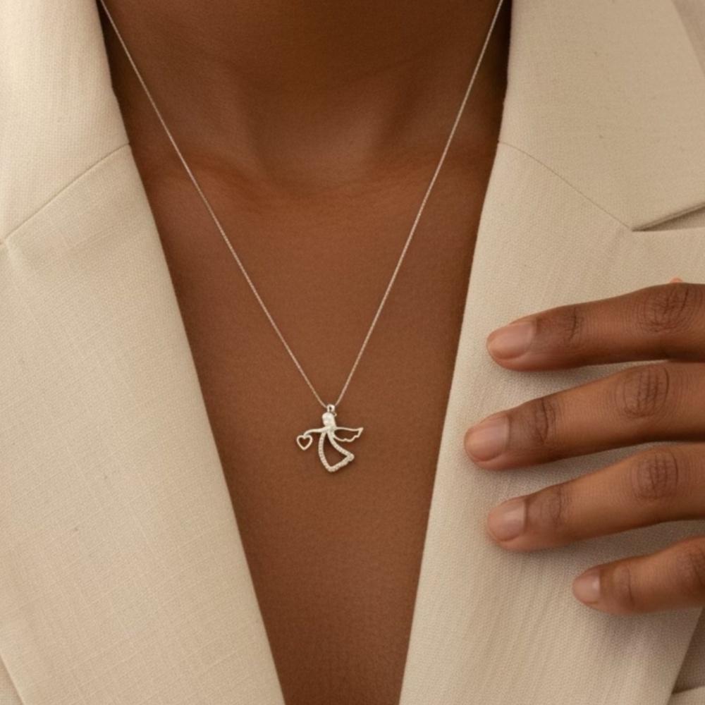 16" Diamond, Sterling and 14KT  Angel Necklace